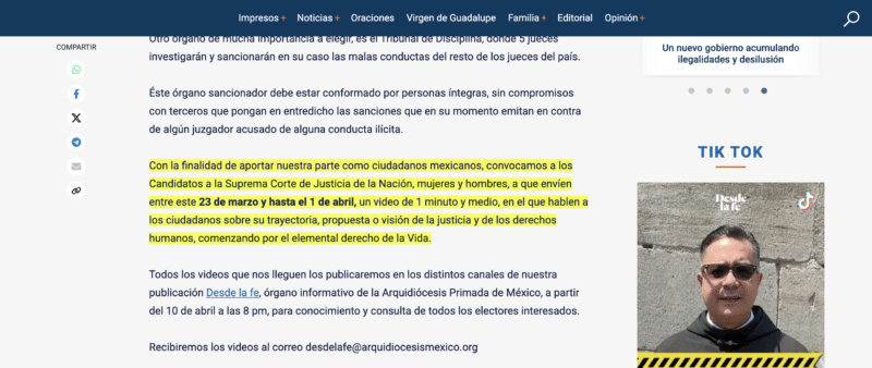 Fragmento del Artículo del 23 de marzo de Desde la Fe